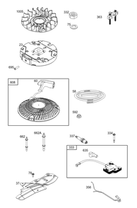 Flywheel, Ignition, And Starter Group Diagram and Parts List for 100802-0149-H5 100000 - 19Z999 Briggs and Stratton Engine